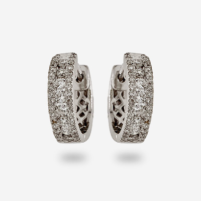 18KT White Gold 3 Row Diamond Hoop Earrings