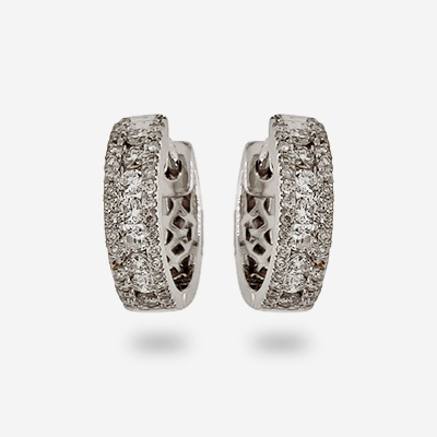 18KT White Gold 3 Row Diamond Hoop Earrings