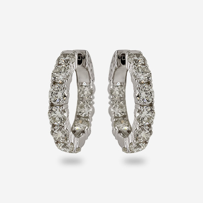 18KT White Gold Inside-Out 10 Diamond Hoop Earrings