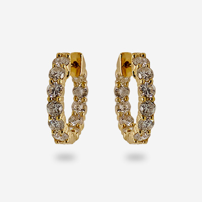 18KT Yellow Gold Inside-Out 11 Diamond Hoop Earrings