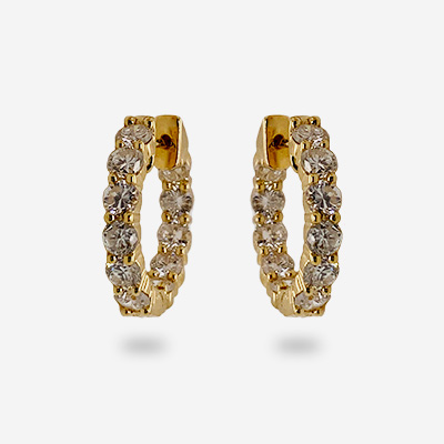 18KT Yellow Gold Inside-Out 11 Diamond Hoop Earrings