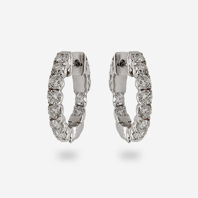 18KT White Gold Inside-Out 10 Diamond Hoop Earrings