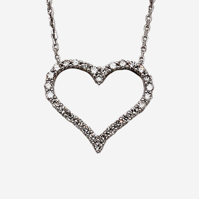 18KT White Gold Diamond Open Heart Necklace