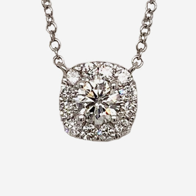 14KT White Gold Diamond Halo Pendant with Chain