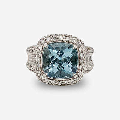 18KT White Gold Aquamarine and Diamond Ring