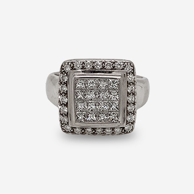 18KT White Gold Diamond Square Ring