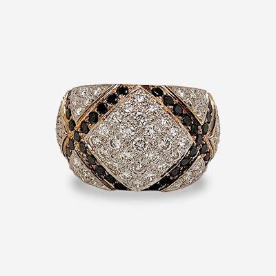 18KT Yellow Gold Black and White Diamond Ring