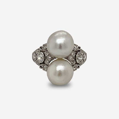 Platinum Double Pearl and Diamond Ring