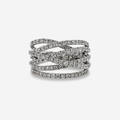 18Kt White Gold Diamond Crisscross Ring