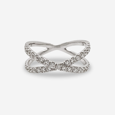 18KT White Gold Dimond Criss-Cross Ring