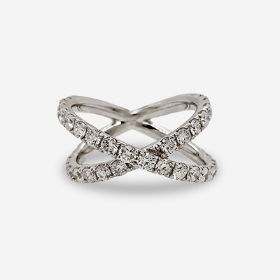 18KT White Gold Dimond Criss-Cross Ring