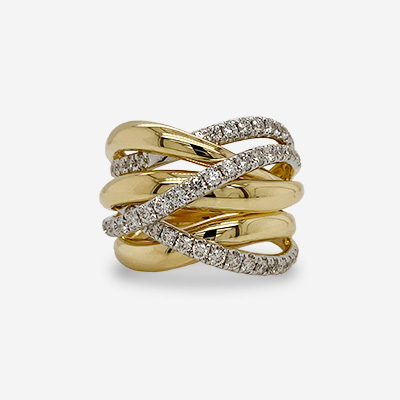 Two-Toned 14KT Yellow and White Gold Weave Band Ring