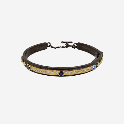 18Kt Yellow Gold and blackened sterling silver gold bar cuff bracelet