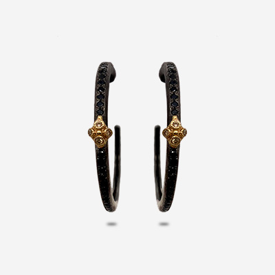 14KT Rose Gold and Blackened Sterling Silver Black Sapphire Hoop Earrings