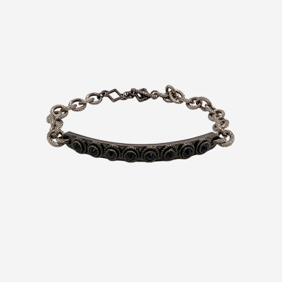 Blackened Silver ID Chain Bracelet with Black Sapphire