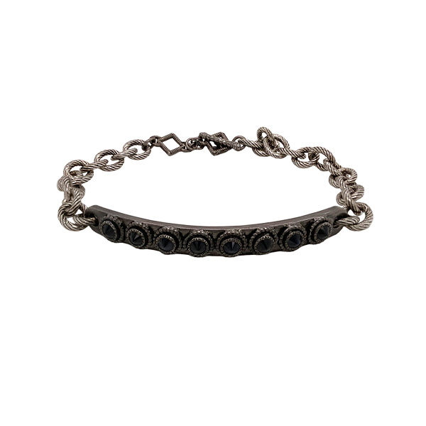 Blackened Silver ID Chain Bracelet with Black Sapphire
