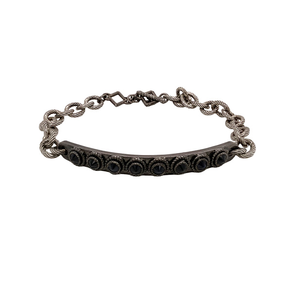 Blackened Silver ID Chain Bracelet with Black Sapphire