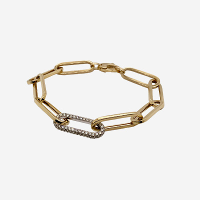 14KT Yellow Gold Diamond Paperclip Bracelet