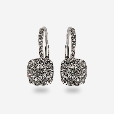 18KT White Gold Square Diamond Euroback Earrings