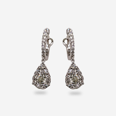 14KT White Gold Diamond Teardrop Euroback Earrings