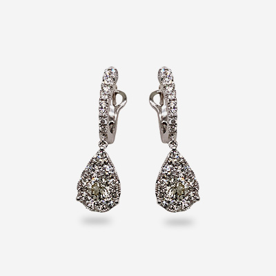 14KT White Gold Diamond Teardrop Euroback Earrings