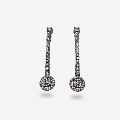 14KT White Gold Dangle Diamond Halo Cluster Earrings