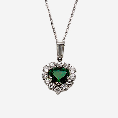 Platinum Heart-Shaped Emerald and Diamond Pendant