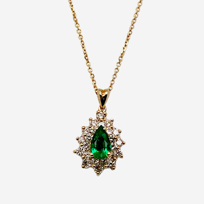 14KT Yellow Gold Emerald and Diamond Pendant