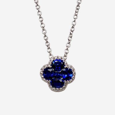 18KT White Gold Sapphire and Diamond Clover Pendant