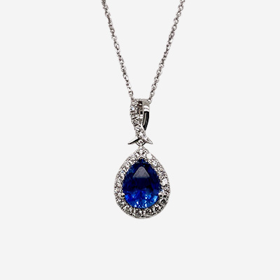 18KT White Gold Sapphire and Diamond Pendant