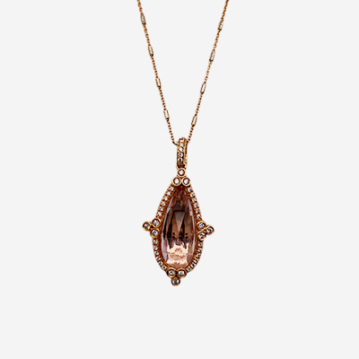 18KT Rose Gold Morganite and Diamond Pendant