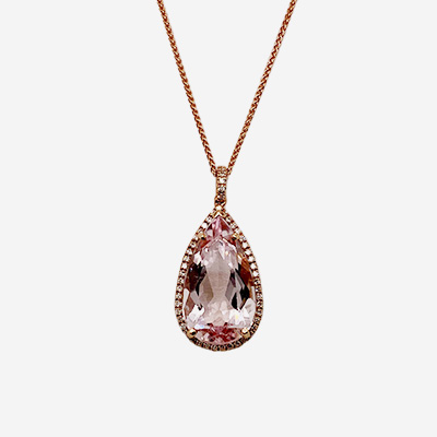 14KT Rose Gold Morganite and Diamond Necklace