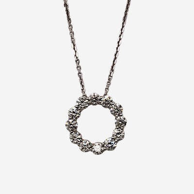 14KT White Gold Diamond Circle Necklace