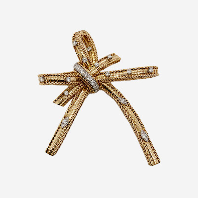 18KT Yellow Gold Large Diamond Bow Brooch