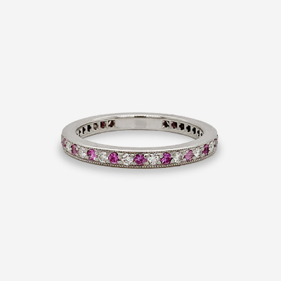Platinum Pink Sapphire and Diamond Eternity Band