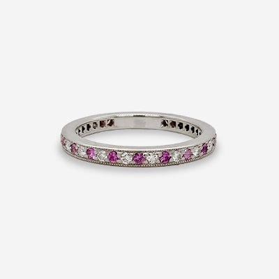 Platinum Pink Sapphire and Diamond Eternity Band