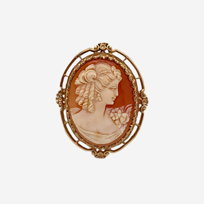 14KT Yellow Gold Oval Coral Cameo Brooch