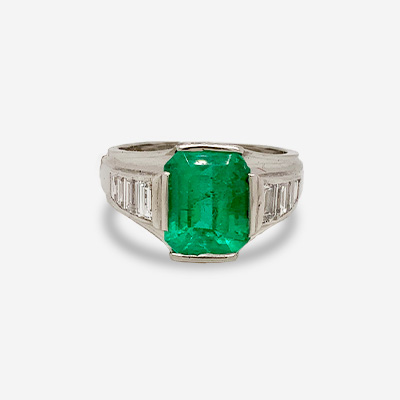 Platinum Emerald and Diamond Ring