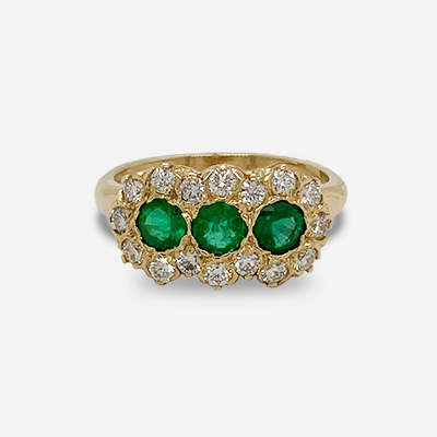 14KT Yellow Gold Three Emerald and Diamond Ring