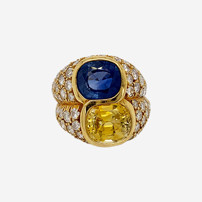 18KT Yellow Gold Sapphire and Diamond Ring