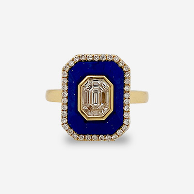 18KT Yellow Gold Lapis and Diamond Ring
