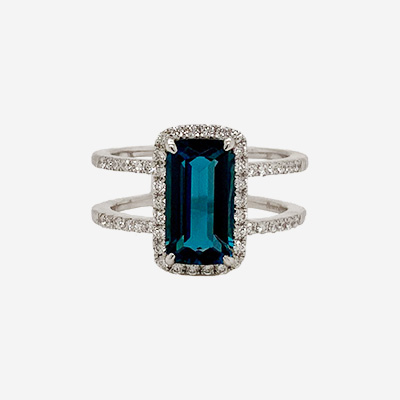 18KT White Gold London Blue Topaz and Diamond Ring