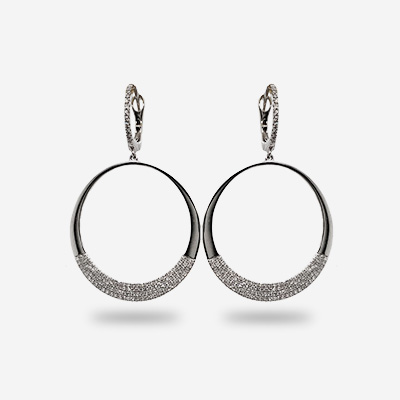 14KT White Gold and Diamond Circle Earrings