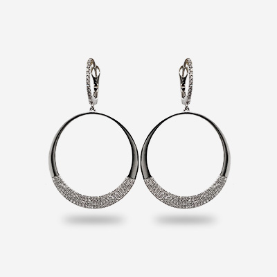 14KT White Gold and Diamond Circle Earrings
