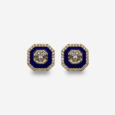 18KT Yellow Gold Lapis and Diamond Earrings