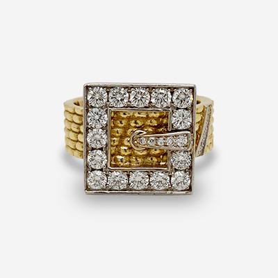 18KT Yellow and White Gold Diamond Buckle Ring
