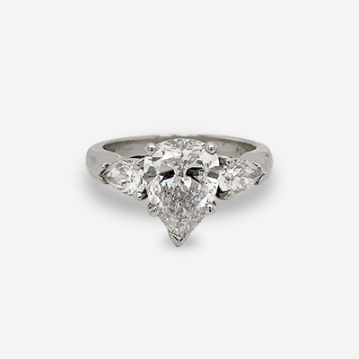 Platinum Pear-Shaped Diamond Three-Stone Ring