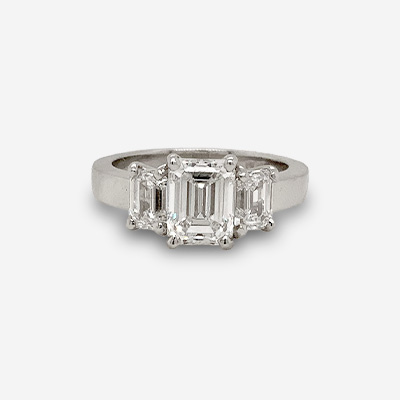 Platinum Emerald Cut Diamond Three-Stone Ring
