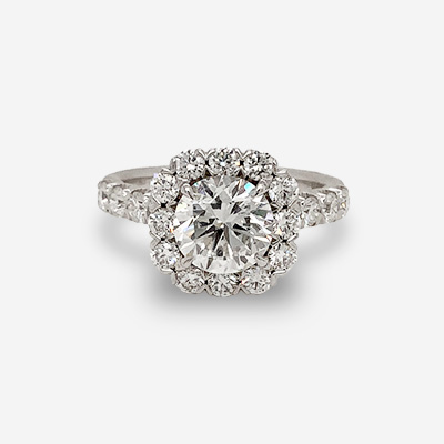 18KT White Gold Round Center Diamond Halo Ring