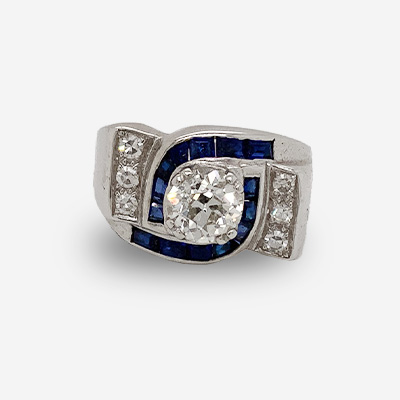14KT White Gold Diamond and Sapphire Ring